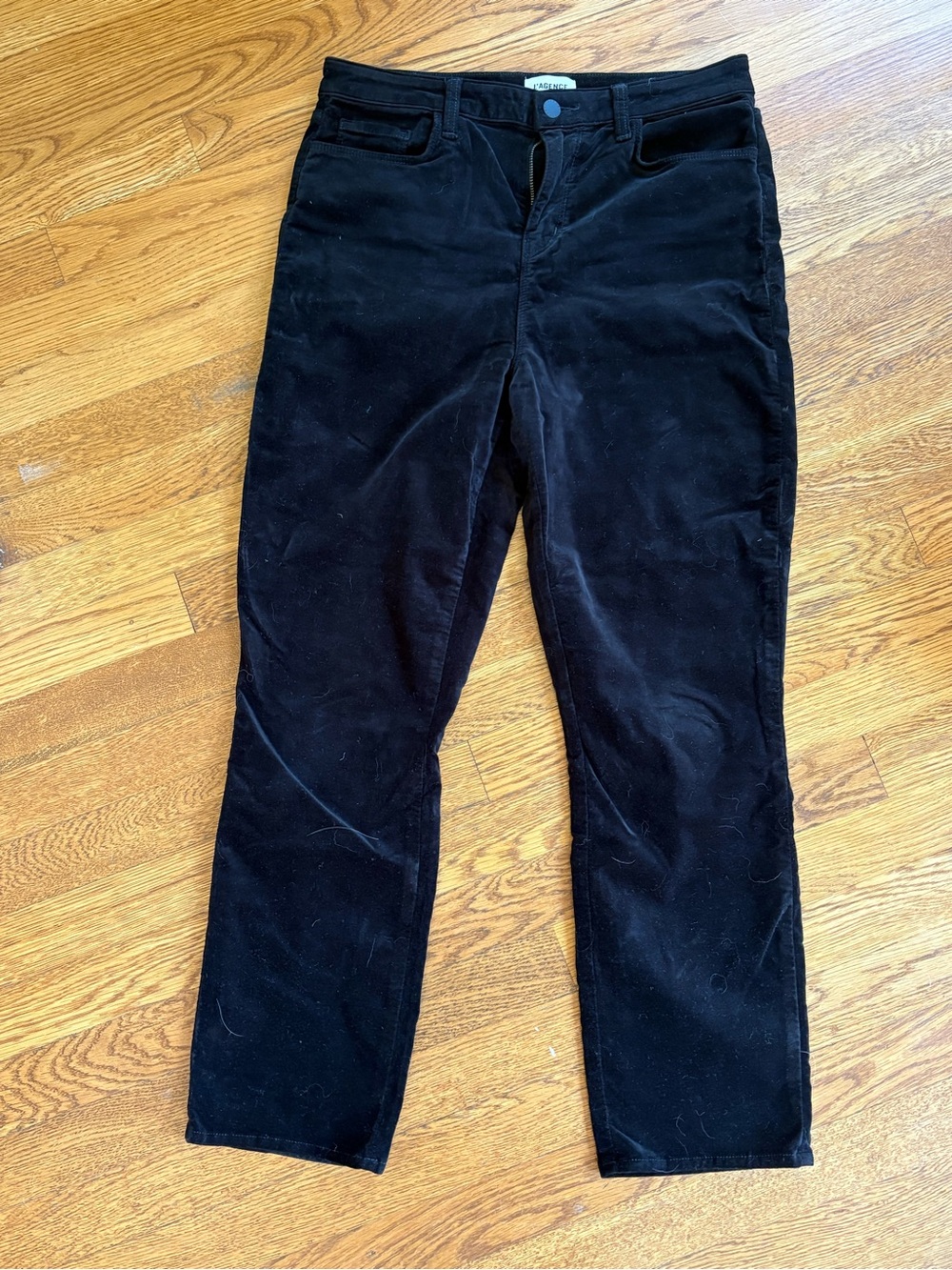 L'AGENCE Black Cropped Velvet Ankle Jeans